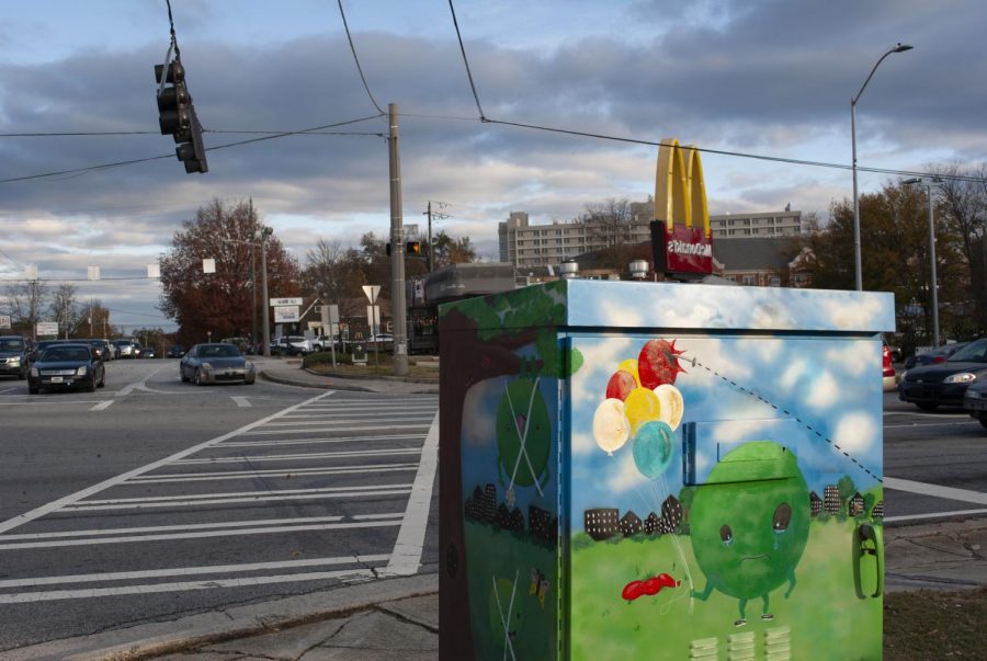 A painted traffic box houses the new traffic technologies implemented along Commerce and at the intersection of College Avenue and North McDonough. 